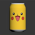 Yellow Beverage Can With Pikachu Cartoon Design Red Cheeks Open Mouth And Silver Lid