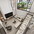 Loft Style Modern Living Room With Piano TV Sofa And Fireplace