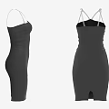 Women's Black Fitted Dress With Spaghetti Straps Slim Fit Design