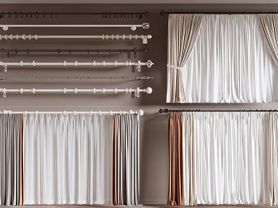 Elegant Curtains With Various Colors And Curtain Rods For Home Decor 3d model