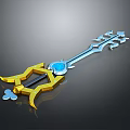 Blue And Gold Key Shaped Weapon With Decorative Blue Gem Elements 3d model