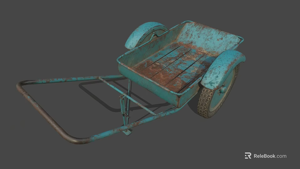 Vintage Blue Rusted Industrial Wheelbarrow With Two Wheels For Industrial Use 3d model 