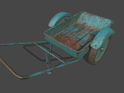 Vintage Blue Rusted Industrial Wheelbarrow With Two Wheels For Industrial Use 3d model