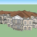 Classical Villa Exterior Design With Columns Balconies Large Windows And Beige Facade 3d model
