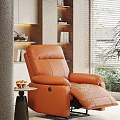 Orange Leather Recliner in Cozy Living Room with Side Table Bookshelf and Window