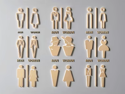 Public Facilities Restroom Signs With Man And Woman Symbols Different Design Styles 3d model