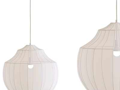Modern Minimalist Pendant Lights With White Fabric Striped Dome Design In Two Sizes 3d model