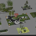 Creative Garden Ornaments Layouts With Various Trees Shrubs Stone Paths And Decorative Elements 3d model