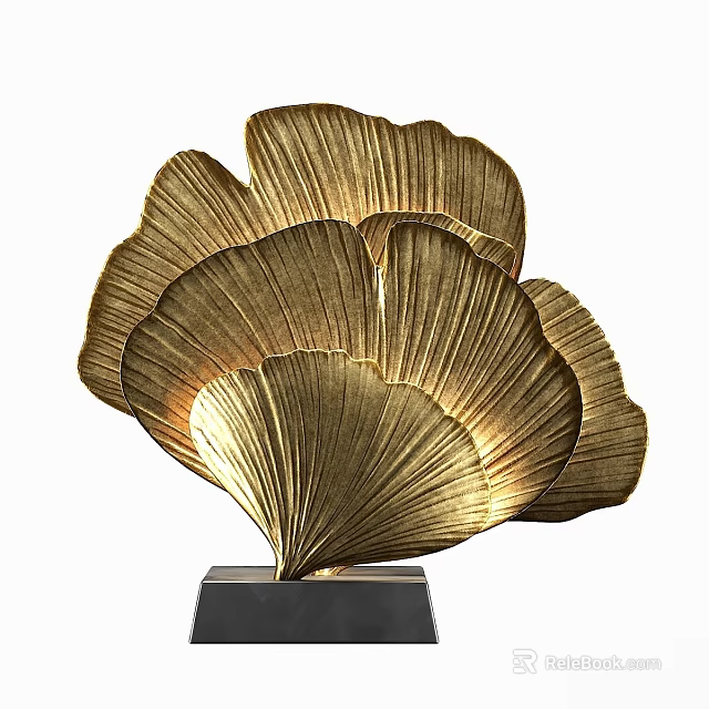 Golden Ginkgo Leaf Design Table Lamp With Artistic Black Base And Elegant Shape 3d model 
