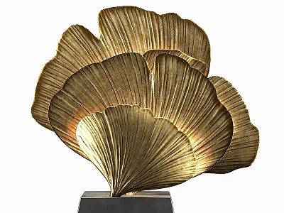 Golden Ginkgo Leaf Design Table Lamp With Artistic Black Base And Elegant Shape 3d model