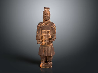 Ancient Chinese Warrior Sculpture Carving With Intricate Armor And Traditional Design 3d model