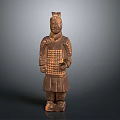 Ancient Chinese Warrior Sculpture Carving With Intricate Armor And Traditional Design