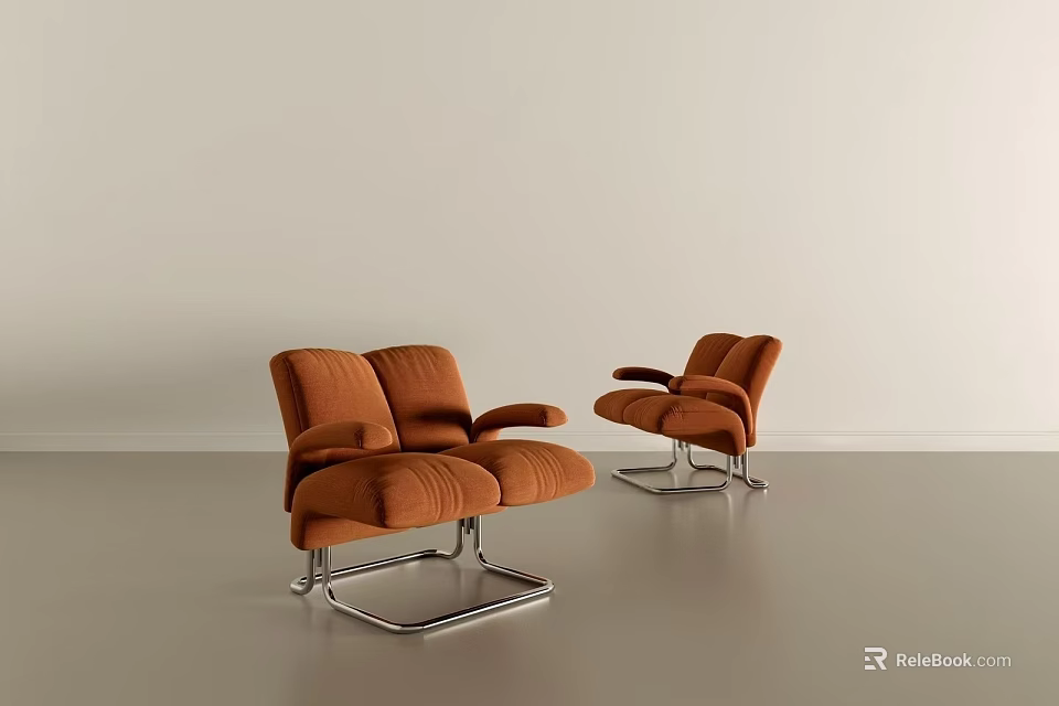 Elegant Modern Orange Velvet Armchairs With Silver Metal Frame For Interior Design 3d model 