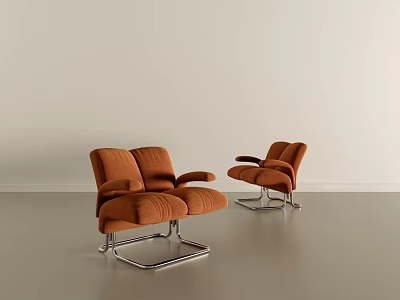 Elegant Modern Orange Velvet Armchairs With Silver Metal Frame For Interior Design 3d model