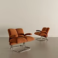 Elegant Modern Orange Velvet Armchairs With Silver Metal Frame For Interior Design