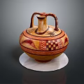 Ancient Amphora With Double Handles And Red Black Geometric Patterns On White Circular Base 3d model