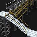 3D Model Industrial Stairs with Metal Frames Yellow Railings and Platform Structures 3d model