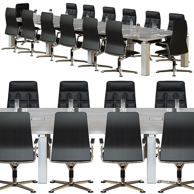 Modern Conference Table With Rectangular Design Metal Frame And Black Office Chairs 3d model