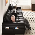 Black Leather Reclining Multi Person Sofa With Cushions Storage And Side Table 3d model
