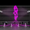 Outdoor Public Art Installation With Pink Projected Figure And People Around Lighting