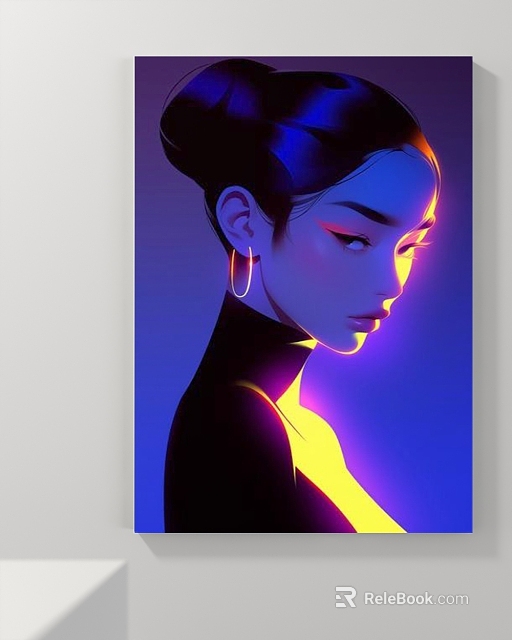 Stylish Female Portrait With High Bun Large Hoop Earrings Neon Light And High Collar Outfit 3d model 