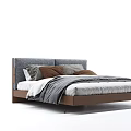 Modern Minimalist Double Bed With Gray Headboard Brown Pillows And Blanket 3d model
