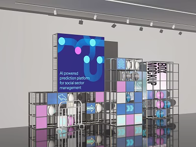 Al Powered Social Sector Prediction Platform Photo Spot With Colorful Grids Metal Frame And Lighting 3d model