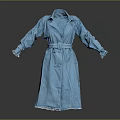 Blue Denim Trench Coat With Belt Lapel Collar Long Sleeves And Fringed Edges