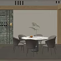 Modern Restaurant Interior With Round Dining Table Chairs Wine Rack And Green Plant Decor