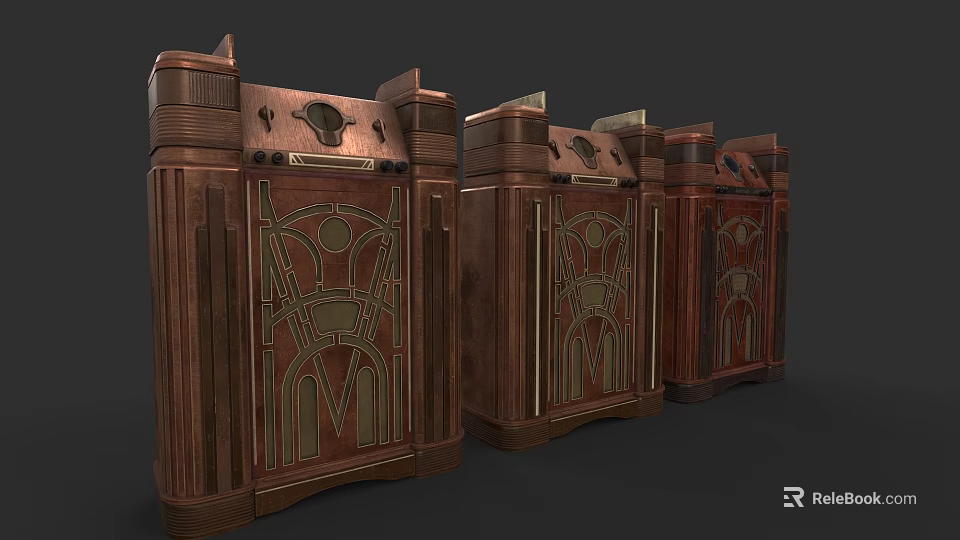 Three Vintage Wooden Speakers With Carved Details And Retro Design 3d model 