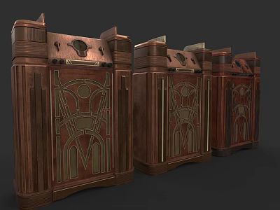 Three Vintage Wooden Speakers With Carved Details And Retro Design 3d model