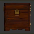 Square Red Wooden Vintage Trunk With Brass Rivets And Decorative Lock