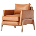 Modern Brown Leather Accent Chair With Wooden Frame Armrests And Comfortable Seat