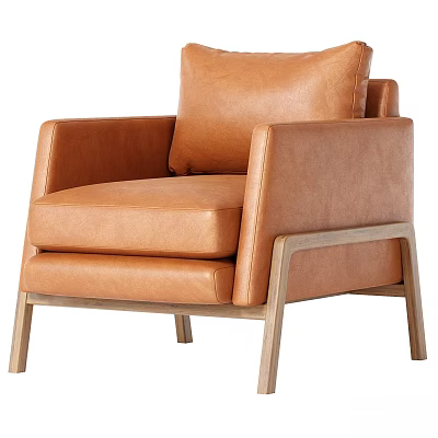 Modern Brown Leather Accent Chair With Wooden Frame Armrests And Comfortable Seat 3d model