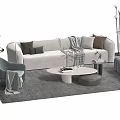 Modern Light Gray Sofa Coffee Table Set With Cushions Throw Blanket And Accent Chair 3d model