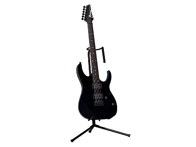 Black Electric Guitar On Sturdy Stand For Musical Instrument 3d model