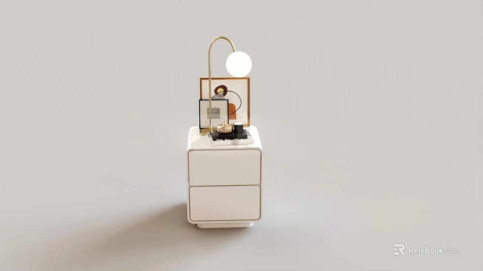 Elegant Modern White Entryway Console Cabinet With Drawers And Decorative Lamp On Top 3d model 