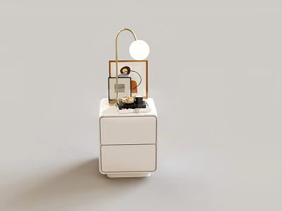 Elegant Modern White Entryway Console Cabinet With Drawers And Decorative Lamp On Top 3d model