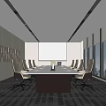 Modern Conference Room Interior With Long Table Chairs Projector Screen And Large Windows 3d model