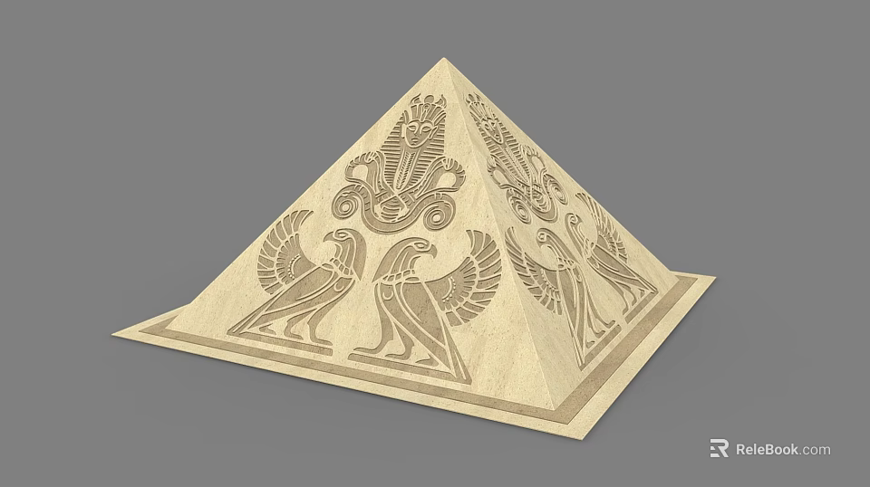 Detailed Carved Wooden Pyramid With Egyptian Style Eagles And Ornate Motifs 3d model 