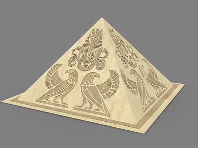 Detailed Carved Wooden Pyramid With Egyptian Style Eagles And Ornate Motifs 3d model