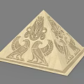 Detailed Carved Wooden Pyramid With Egyptian Style Eagles And Ornate Motifs