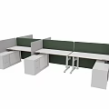 Modern Public Office Area With Desks Green Partition Panels And Storage Cabinets