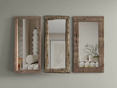 Modern Silent Mirror Full-body Mirror Dressed Mirror Roman Curtain Plant Low Stool 3d model