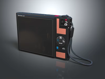 Retro Digital Camera With Vintage Design LCD Screen Control Buttons And Wrist Strap 3d model