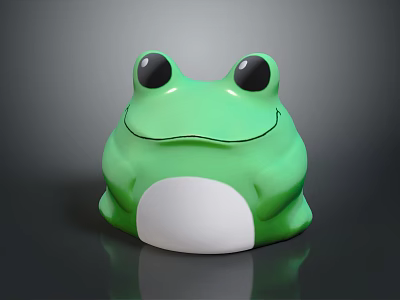 Detailed Green Frog Sculpture In Cartoon Style With Big Eyes Smiling Face And White Belly 3d model