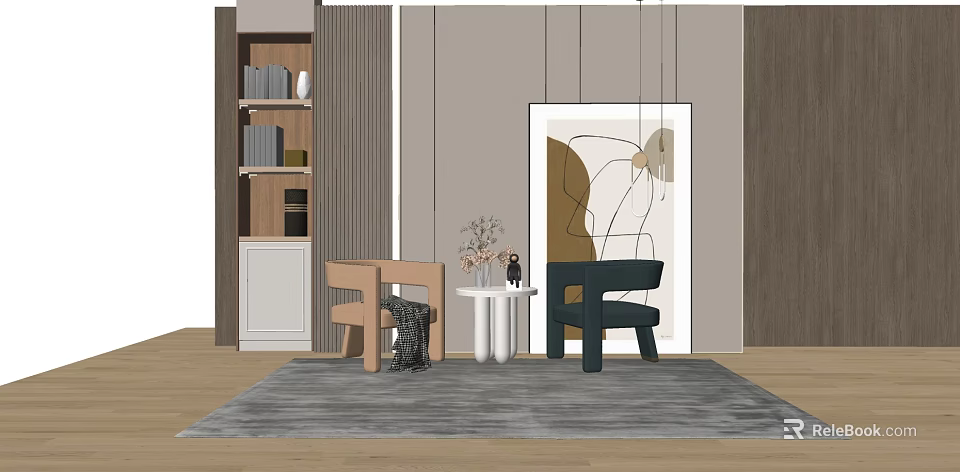 Modern Casual Sofa Set With Two Colored Chairs Small Table And Wall Painting 3d model