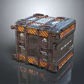 Rustic Industrial Metal Crate Featuring Orange Black Warning Stripes And Latches