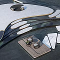 Modern Stepping Stones Path With Irregular White Slabs Water Feature And Wooden Deck