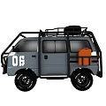 Gray Off Road Adventure Car with Roof Rack Orange Fuel Canister and Large Tires